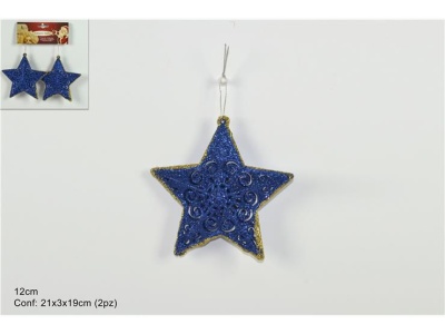 Pack de 2 estrelas de pendurar azuis (12cm)