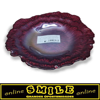 Prato decorativo em vidro vermelho 19cm- Redondo abstrato