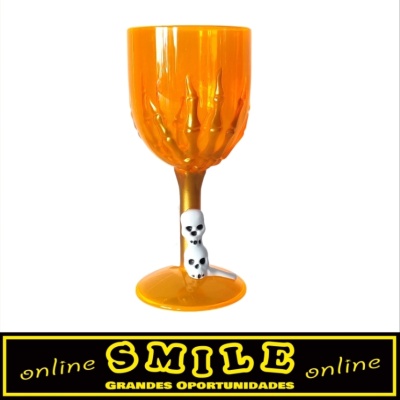 Copo de pé alto em plástico caveiras Halloween