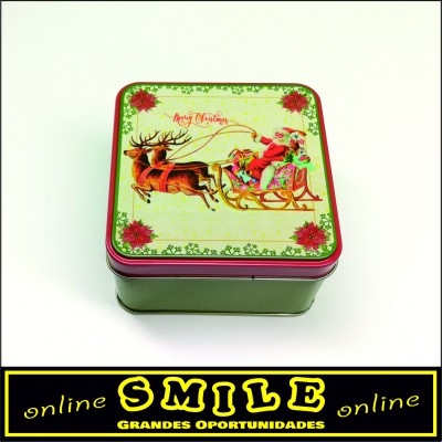 Lata de Natal decorativa quadrada Trenó