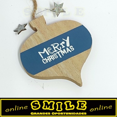 Pinha Decorativa em Madeira Azul/ Castanha Merry Christmas