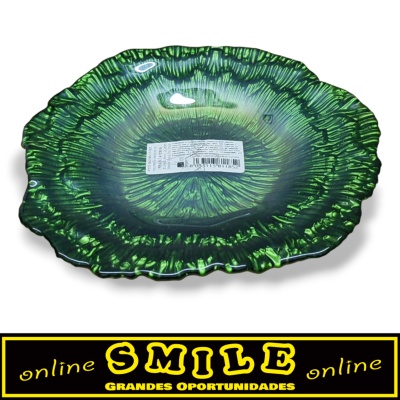 Prato decorativo em vidro verde água 19cm- Redondo abstrato