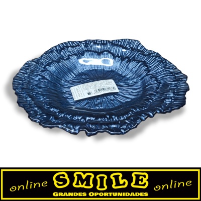Prato decorativo em vidro azul 14cm- Redondo abstrato