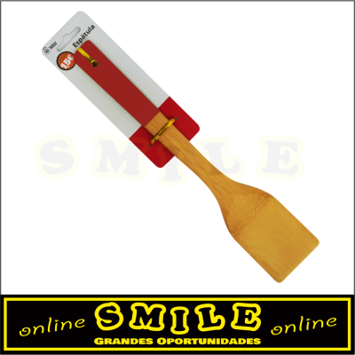 Espátula Rasa em Bambú com Cabo Vermelho