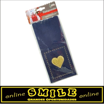 Porta talheres em feltro azul com coração dourado