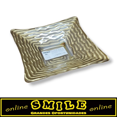 Prato decorativo em vidro dourado 14cm- Quadrado