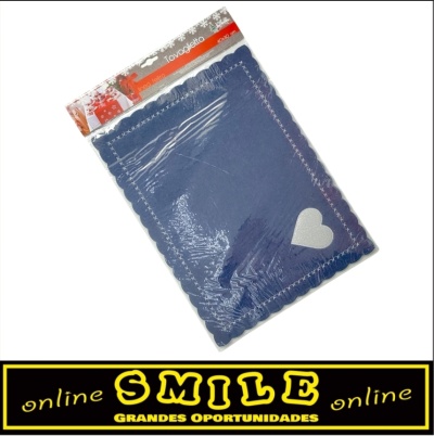 Individual retangular azul em feltro, 40x30cm c/ coração prata