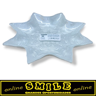 Prato decorativo em vidro branco pérola 20cm- Estrela