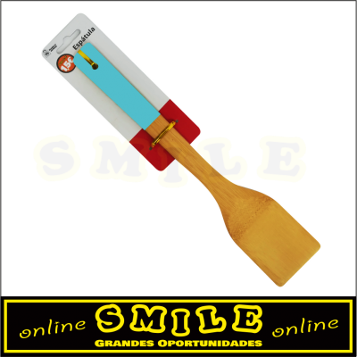 Espátula Rasa em Bambú com Cabo Azul