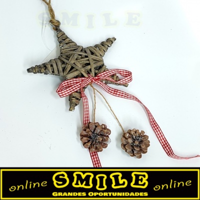 Estrela de Natal Decor em Madeira Cinza c/ 2 Pinhas