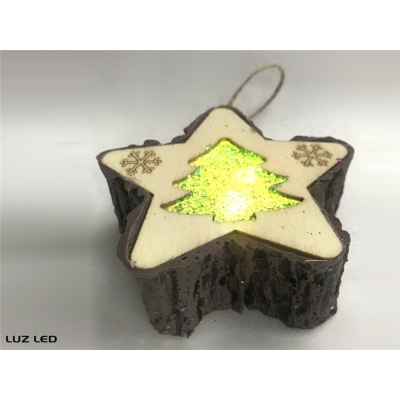 Estrela de madeira e borracha c/ luz led (9x8cm) - pilhas incluídas