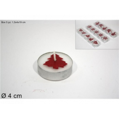 Pack de 5 tealights c/ árvore de natal vermelha (pack 19cm)