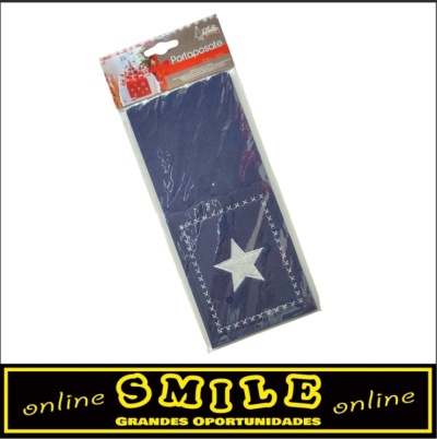 Porta talheres em feltro azul com estrela prata