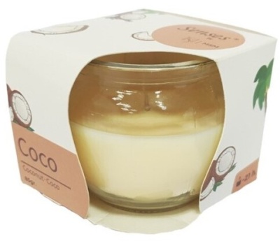 Vela aromática em copo de vidro redondo aroma Coco