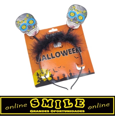 Bandolete plástica com  2 caveiras Azul Halloween