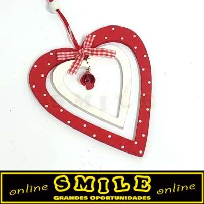 Coração Duplo em Madeira Vermelho/Branco