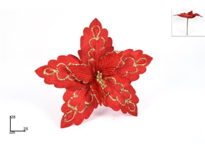 Flor de Natal vermelha com brilhantes dourados (30cm)