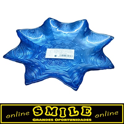Prato decorativo em vidro azul 20cm- Estrela