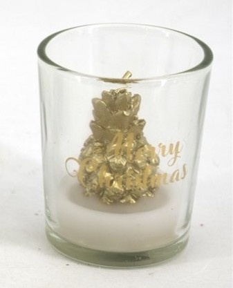 Vela ananás dourada em copo de vidro (5x7cm)