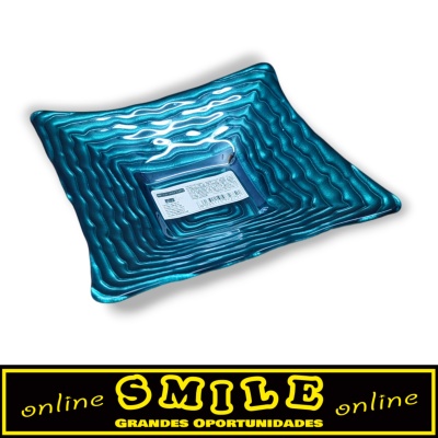 Prato decorativo em vidro verde água 14cm- Quadrado