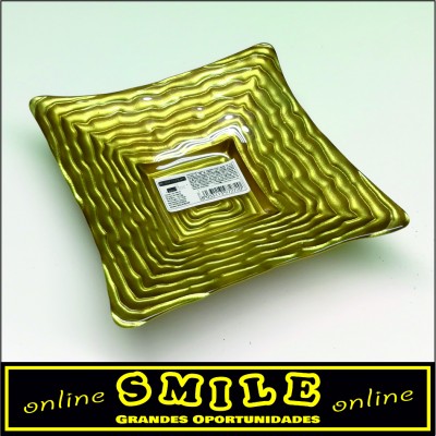 Bandeja quadrada em vidro dourada
