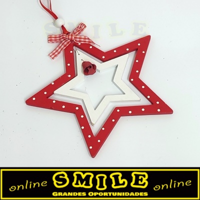 Estrela Dupla em Madeira Vermelho/Branco