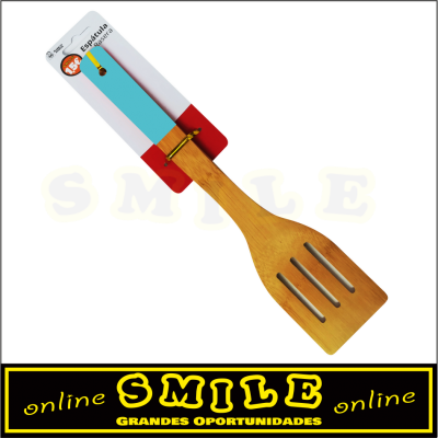 Espátula Furada em Bambú com Cabo Azul