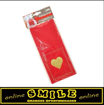 Porta talheres em feltro vermelho com coração dourado