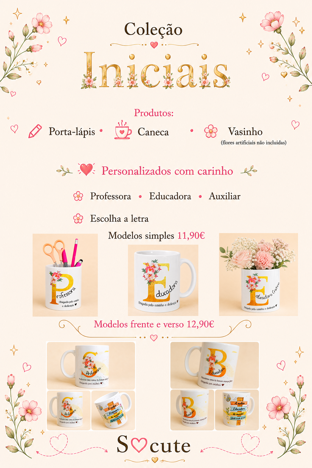 Coleção Iniciais – Presentes Personalizados para Professora, Educadora ou Auxiliar Coleção Iniciais – Presentes Personalizados para Professora, Educadora ou Auxiliar