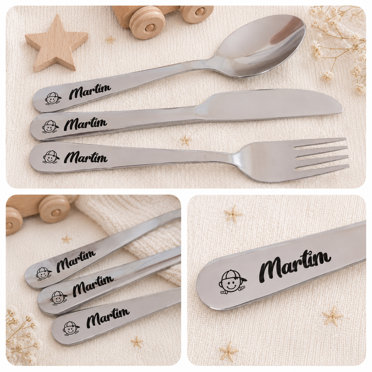 Talheres Criança Personalizados em Aço Inoxidável Talheres Criança Personalizados em Aço Inoxidável