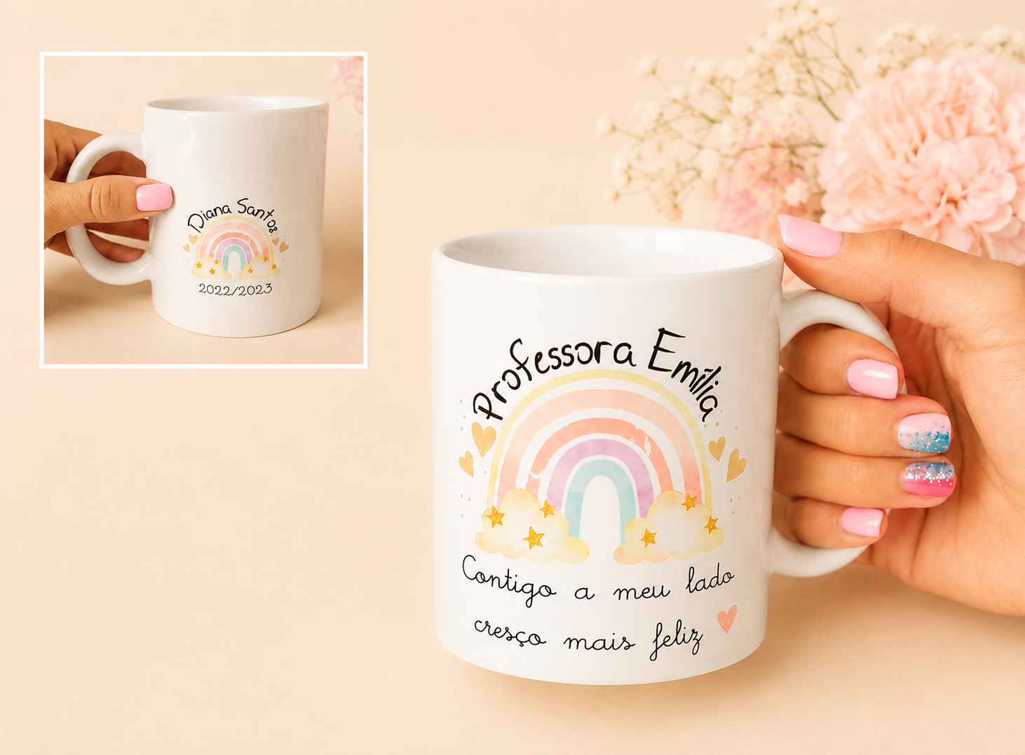 🌈 Caneca Personalizada para Professora/Educadora/Auxiliar – Frente e Verso | 🌈 Caneca Personalizada para Professora/Educadora/Auxiliar – Frente e Verso |