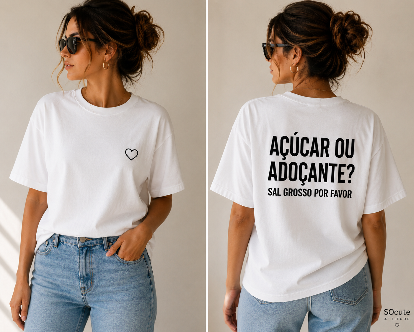 T-shirt SOcute Attitude HER – "Açúcar ou adoçante? Sal grosso por favor" T-shirt SOcute Attitude HER – "Açúcar ou adoçante? Sal grosso por favor"