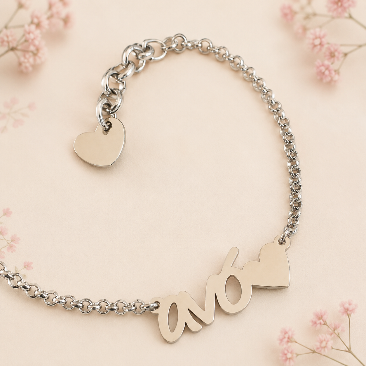 Pulseira em Aço Avó com Coração Pulseira em Aço Avó com Coração