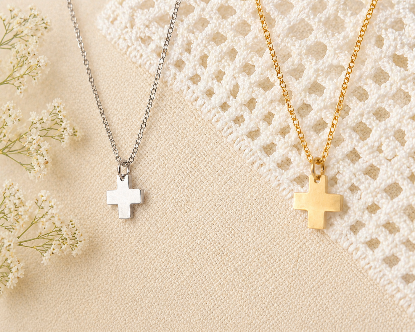 Colar Cruz em Aço Inoxidável Personalizado – Dourado ou Prateado | Presente para Padrinhos e Afilhados Colar Cruz em Aço Inoxidável Personalizado – Dourado ou Prateado | Presente para Padrinhos e Afilhados