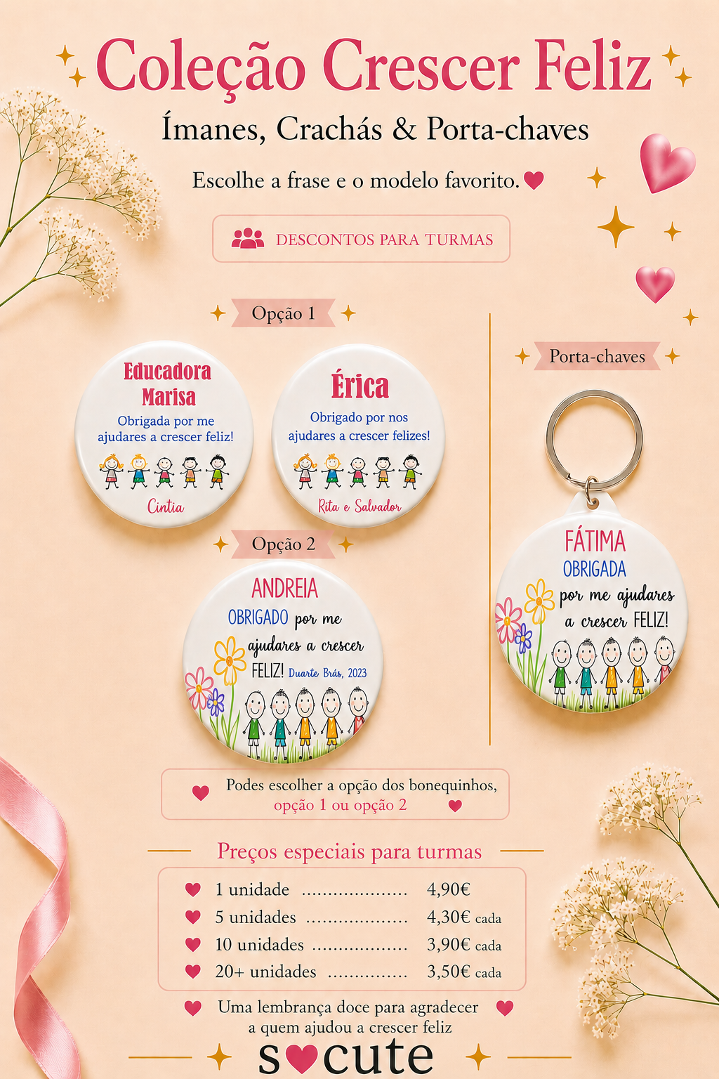 Coleção Crescer Feliz – Ímanes, Crachás & Porta-chaves Personalizados Coleção Crescer Feliz – Ímanes, Crachás & Porta-chaves Personalizados