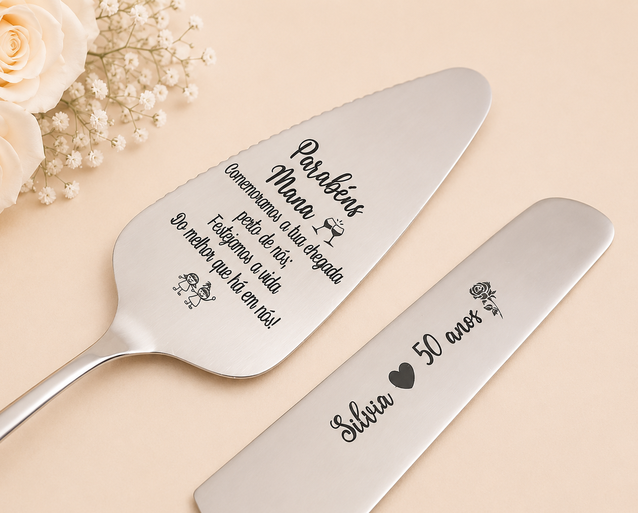 Conjunto de Talheres para Bolo Personalizados – 50 Anos Conjunto de Talheres para Bolo Personalizados – 50 Anos