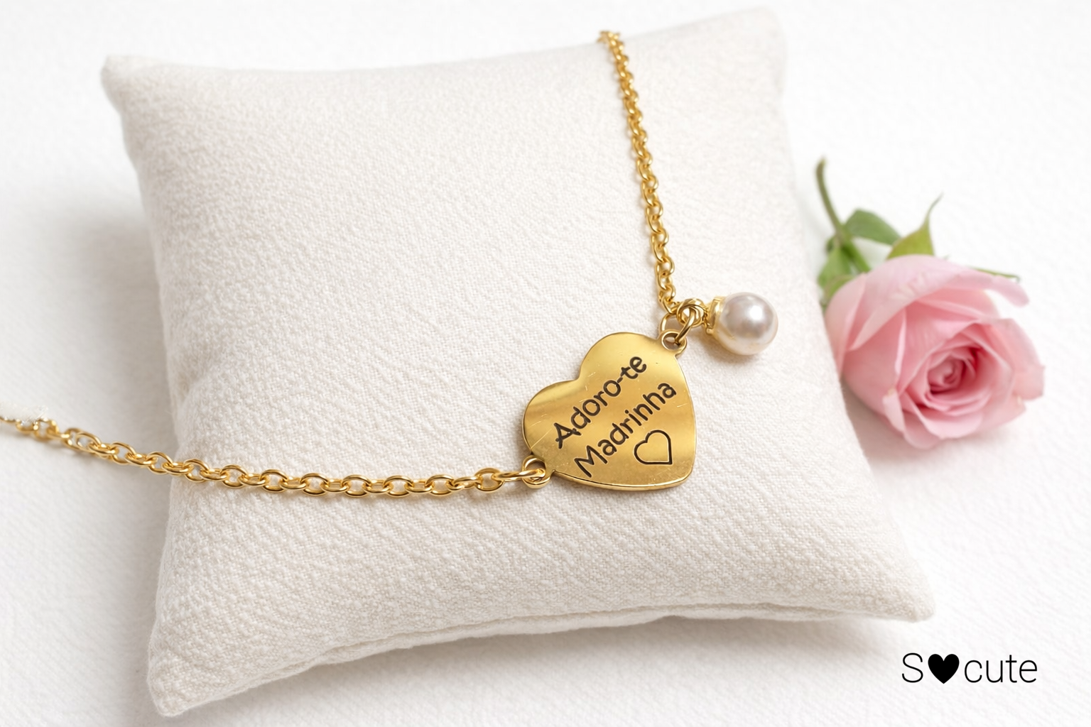 Colar Madrinha Personalizado com Coração e Pérola – Presente Especial Madrinha Colar Madrinha Personalizado com Coração e Pérola – Presente Especial Madrinha