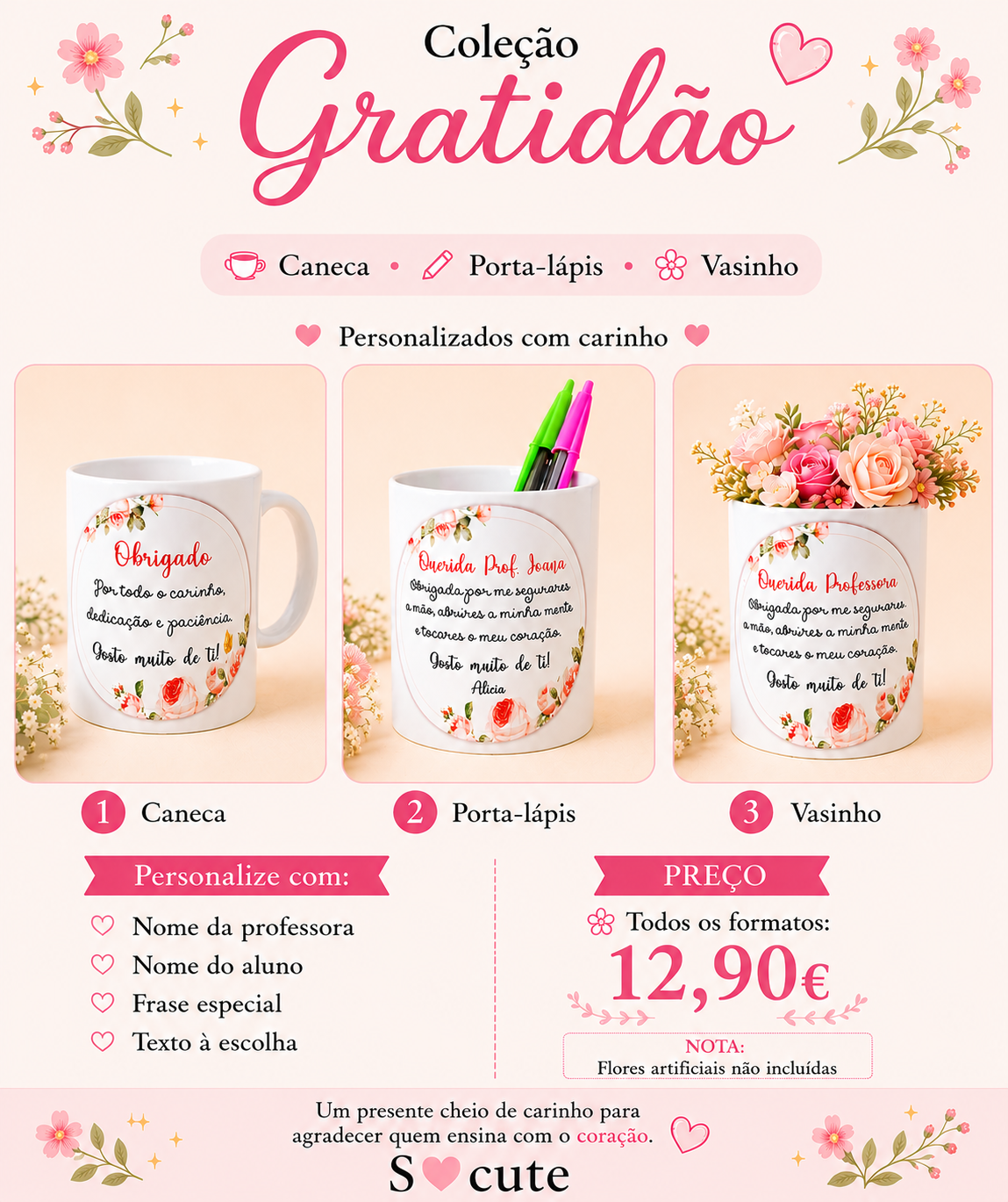 Coleção Gratidão – Caneca, Porta-Lápis ou Vasinho Personalizado para Professora Coleção Gratidão – Caneca, Porta-Lápis ou Vasinho Personalizado para Professora