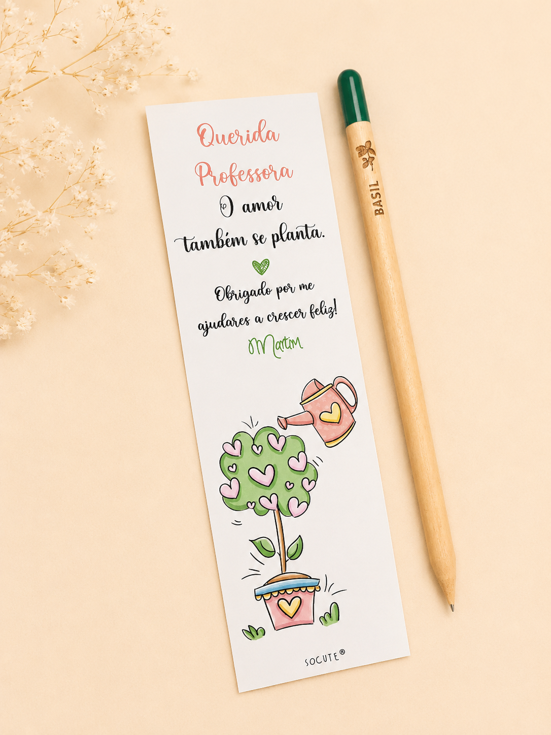 Marcador de Livro com Lápis de Sementes — Lembrança Especial para Professora, Educadora ou Auxiliar Marcador de Livro com Lápis de Sementes — Lembrança Especial para Professora, Educadora ou Auxiliar