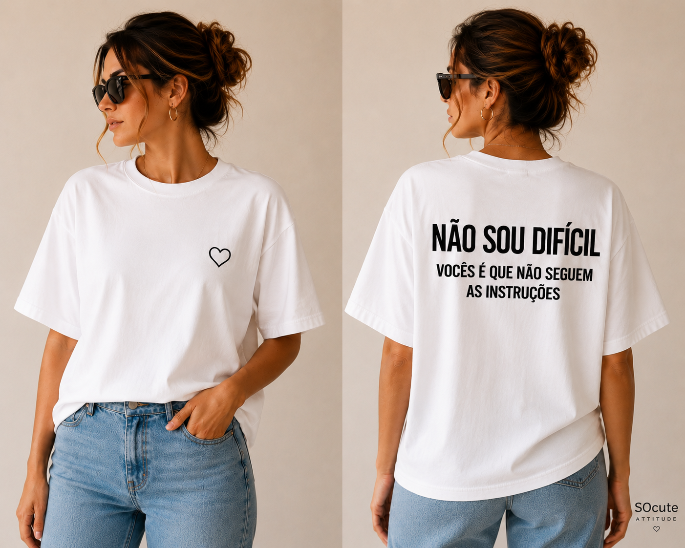 T-shirt SOcute Attitude HER – "Não sou difícil... vocês é que não seguem as instruções" T-shirt SOcute Attitude HER – "Não sou difícil... vocês é que não seguem as instruções"