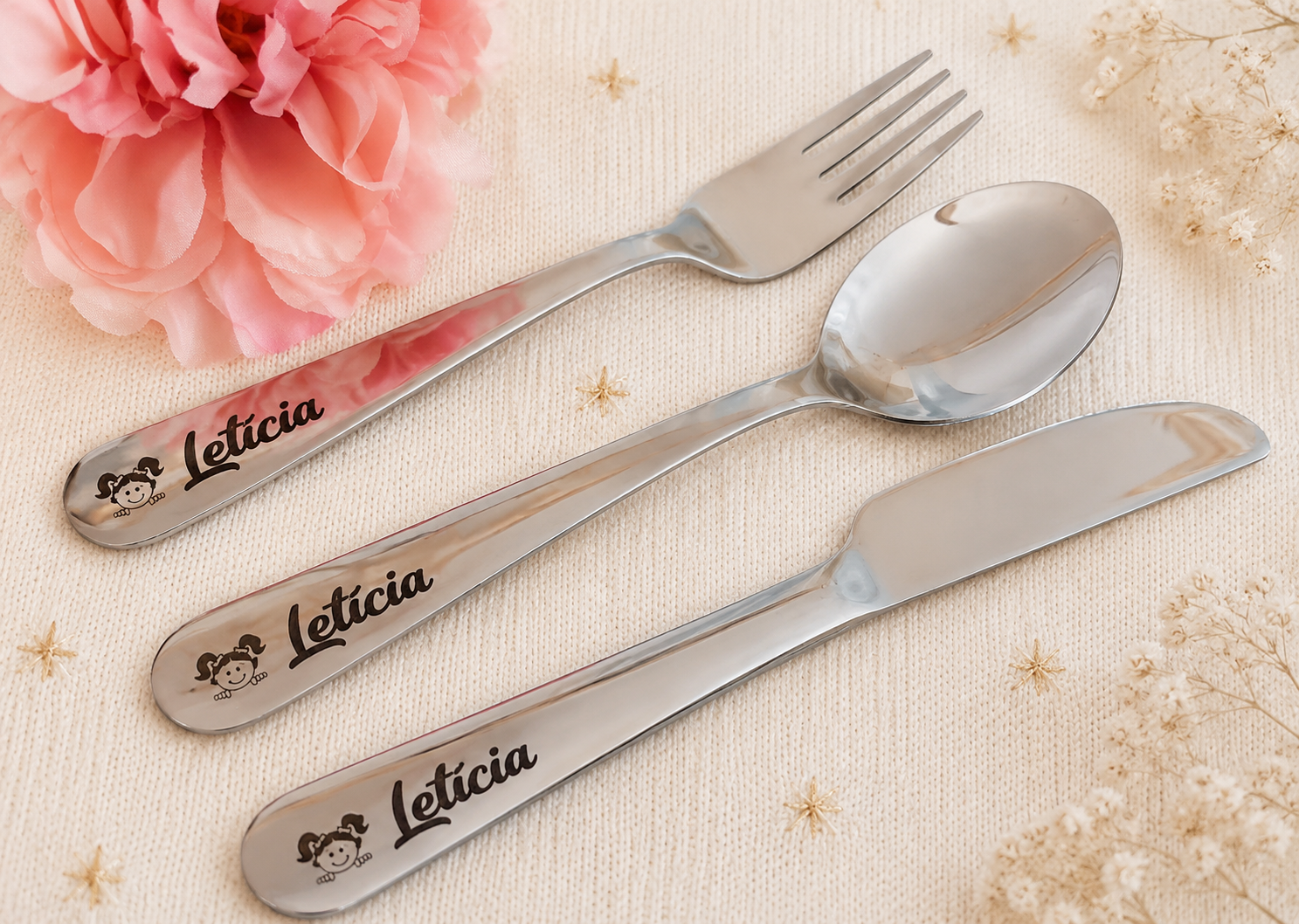 Talheres Criança Personalizados em Aço Inoxidável Talheres Criança Personalizados em Aço Inoxidável