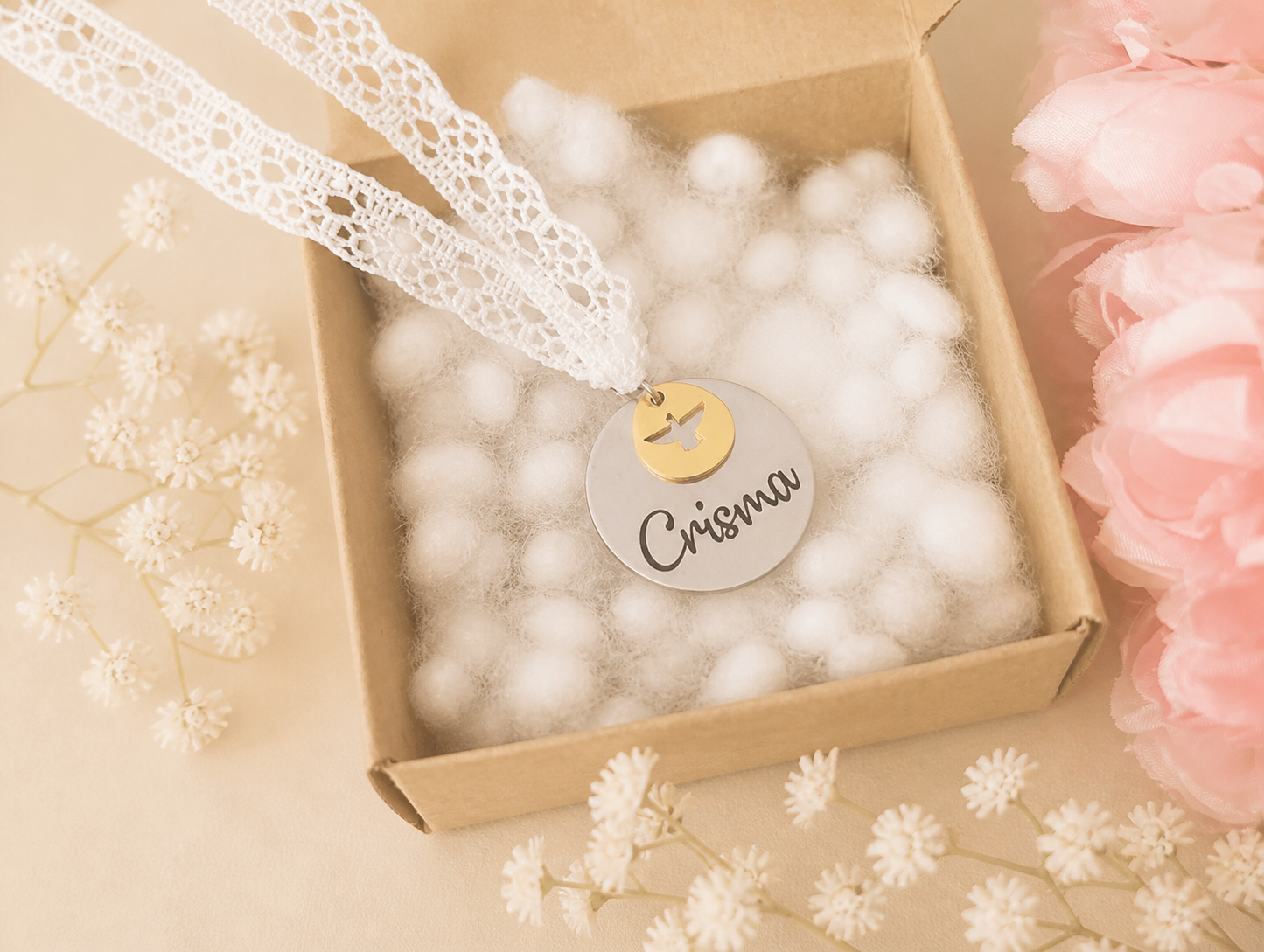Medalha Crisma Madrinha para Afilhada com Caixa – Personalizada Frente e Verso Medalha Crisma Madrinha para Afilhada com Caixa – Personalizada Frente e Verso