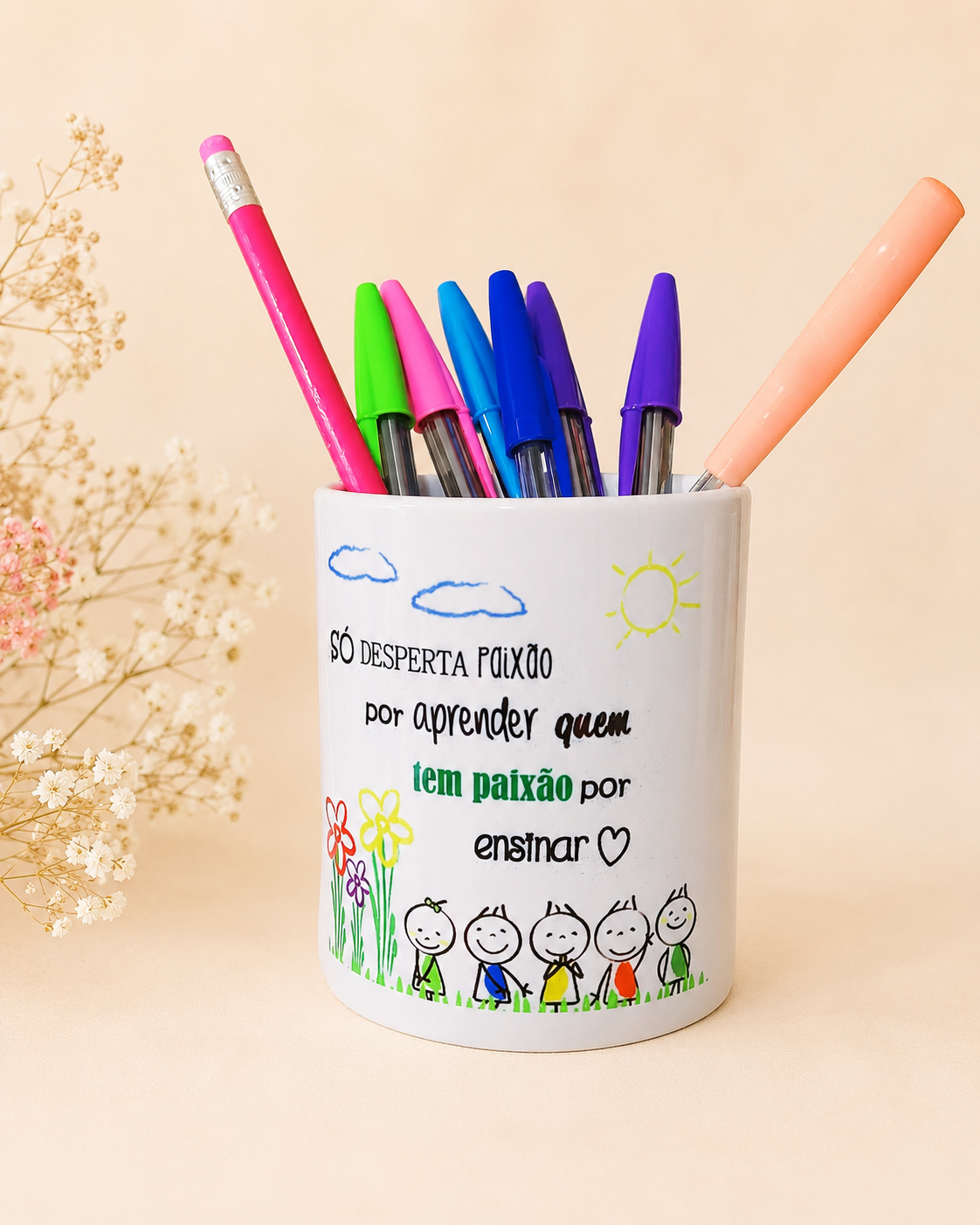 Coleção Crianças Felizes – Caneca, Porta-lápis e Vasinho Personalizado para Professora Coleção Crianças Felizes – Caneca, Porta-lápis e Vasinho Personalizado para Professora