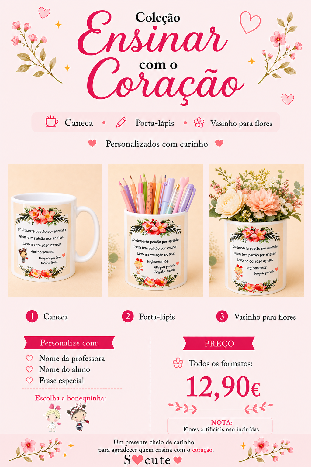 Coleção Ensinar com o Coração – Presentes Personalizados para Professora Coleção Ensinar com o Coração – Presentes Personalizados para Professora