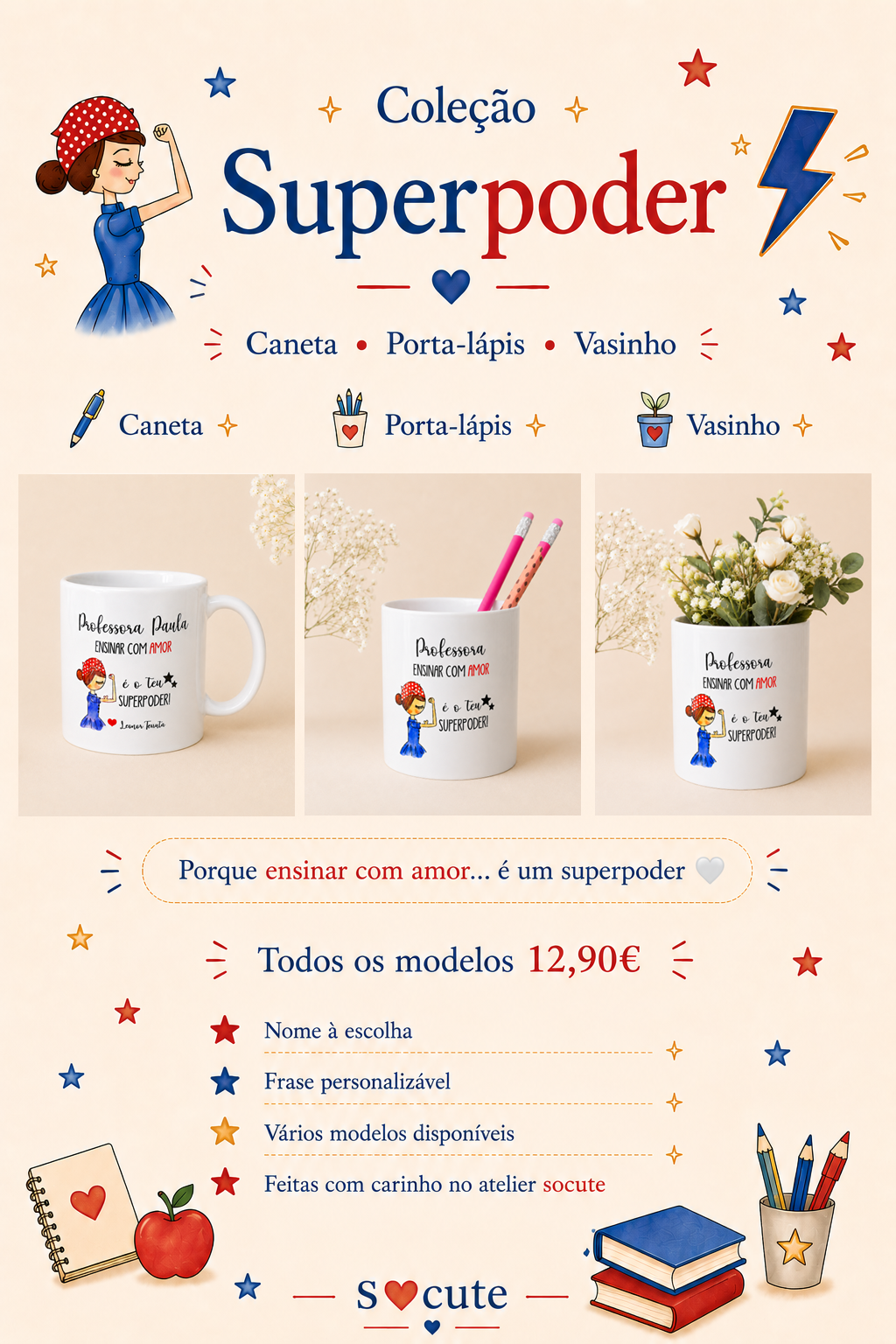 Coleção Superpoder | Presentes Personalizados para Professoras, Educadoras e Auxiliares Coleção Superpoder | Presentes Personalizados para Professoras, Educadoras e Auxiliares