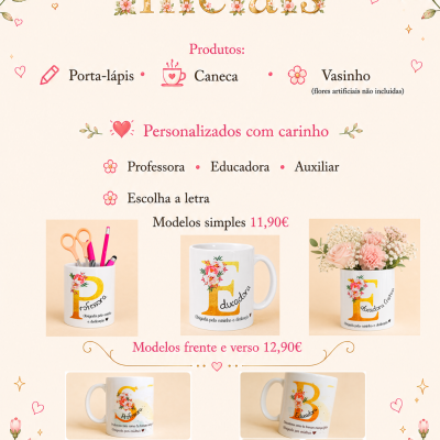 Coleção Iniciais – Presentes Personalizados para Professora, Educadora ou Auxiliar