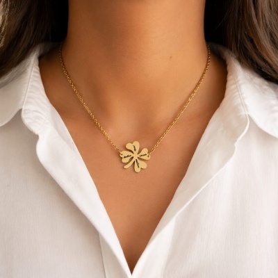 Colar / Pulseira Trevo da Sorte Personalizado com Nomes – Família em Aço Inoxidável