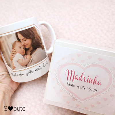 Caneca personalizada com foto + frase + caixinha