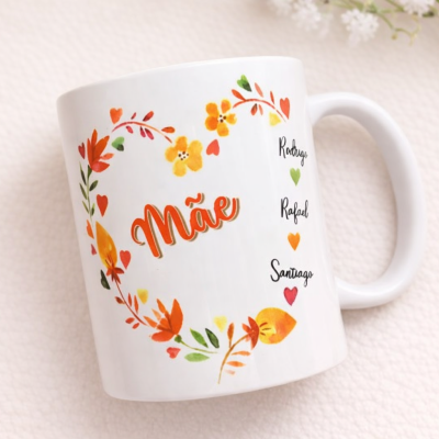 Caneca Personalizada “Mãe” com Nomes dos Filhos – Presente Especial Dia da Mãe