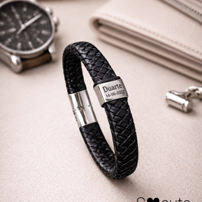 Pulseira Personalizada em Couro com Nomes e datas Gravados